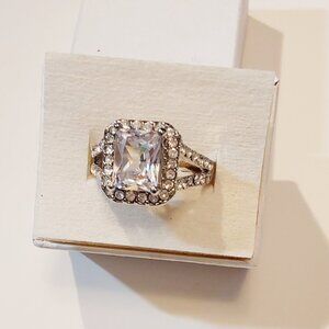 Princess Cut Clear White Topaz Ring Silver Sizes 5, 6,, 7, 8, 9